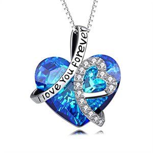 Heart Pendant Necklace with Blue Swarovski Crystal